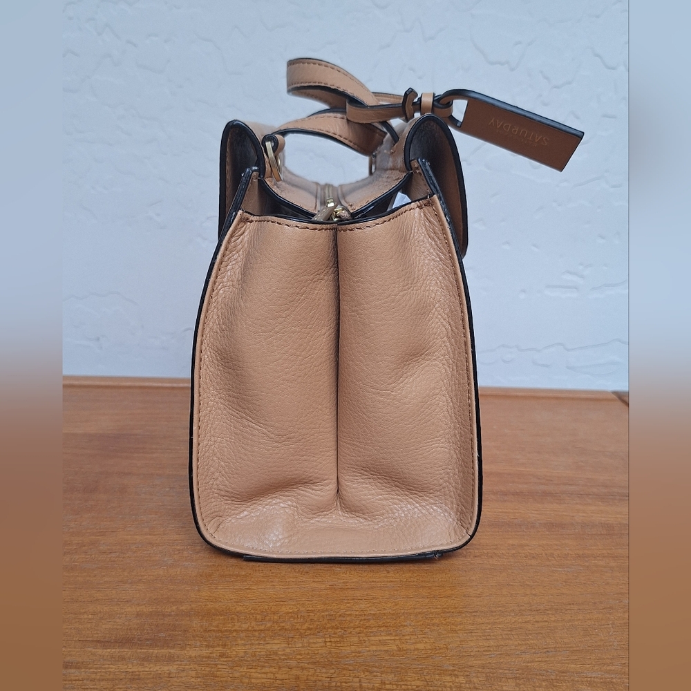 Kate Spade Tan Leather Satchel Crossbody Structured Trapezoid Camel Neutral NEW - Picture 6 of 15